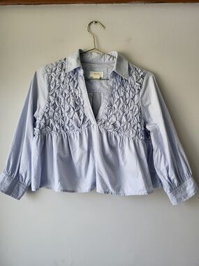 Anthropologie Maeve Light Blue Peasant Top with Polka Lining